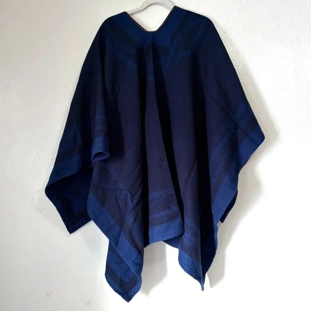 Ralph Lauren Navy Blue Cotton Blend Poncho Wrap - Picture 3 of 11